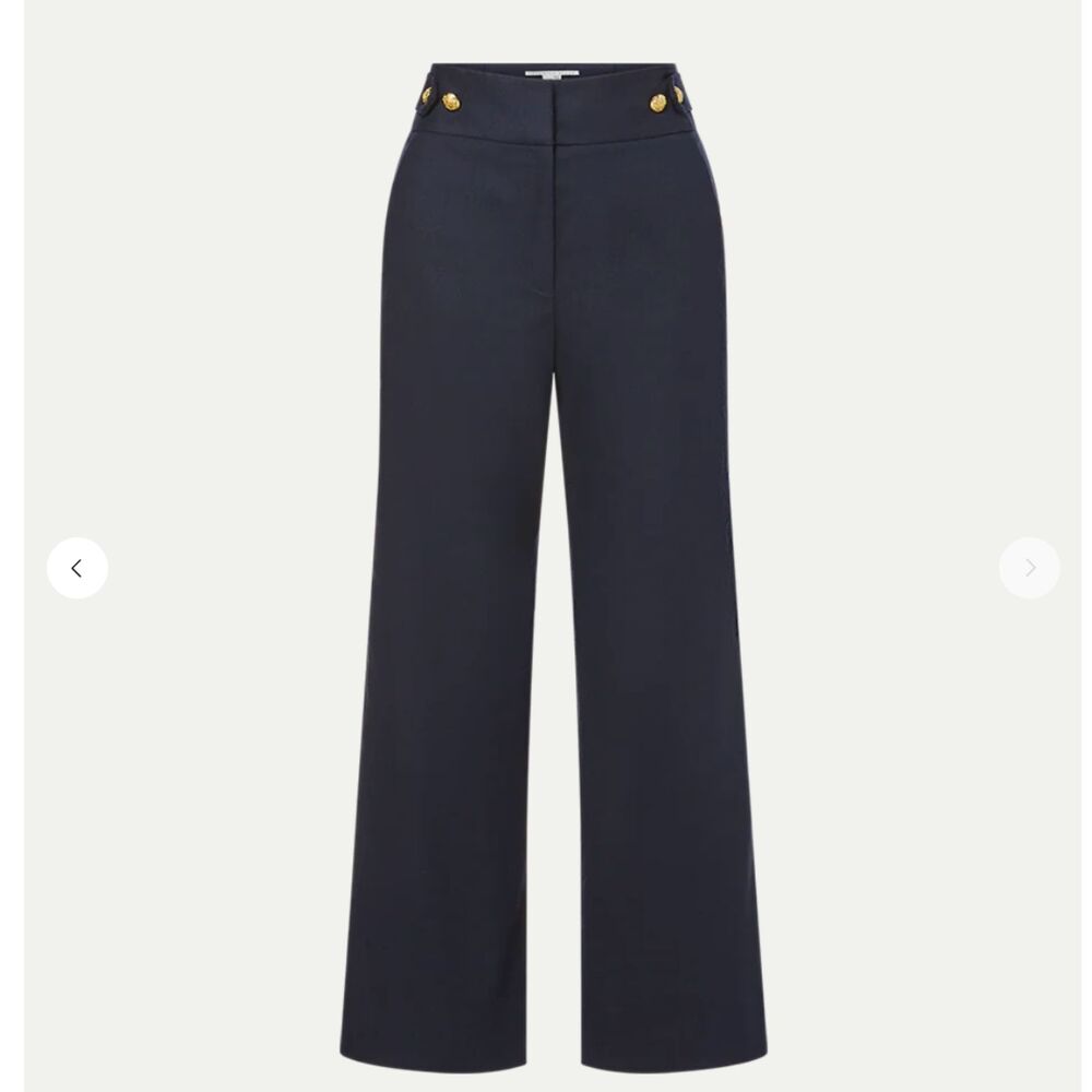 Veronica Beard Aubrie Linen Pant Navy Size 8 Women's Medium Wide Leg Coastal